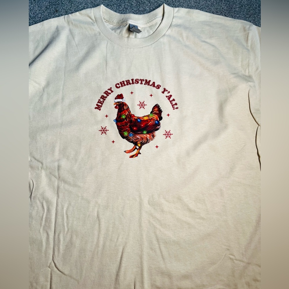 Merry Christmas Y’all Shirt Sz XL chickens, Christmas lights, fun, gift women’s - Picture 2 of 5